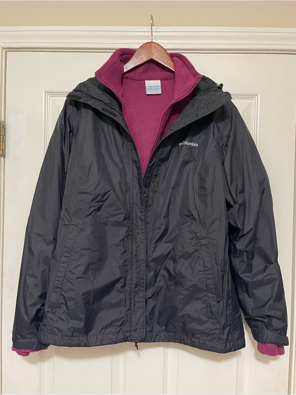 Columbia women’s  2-in-1 Black Jacket with Pink Fleece Liner